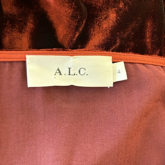 A.L.C. Carlo Cognac Rust Velvet Wrap Long Sleeve Dress 4 - Picture 9 of 10